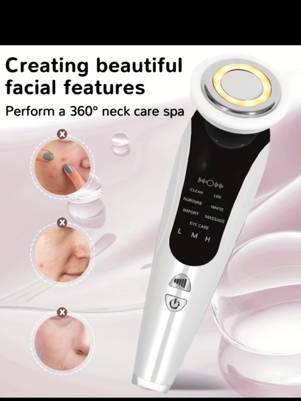 4-in-1 Pink Household Induction Facial & Neck Massager W/ LED, USB Powered. - Picture 3 of 5